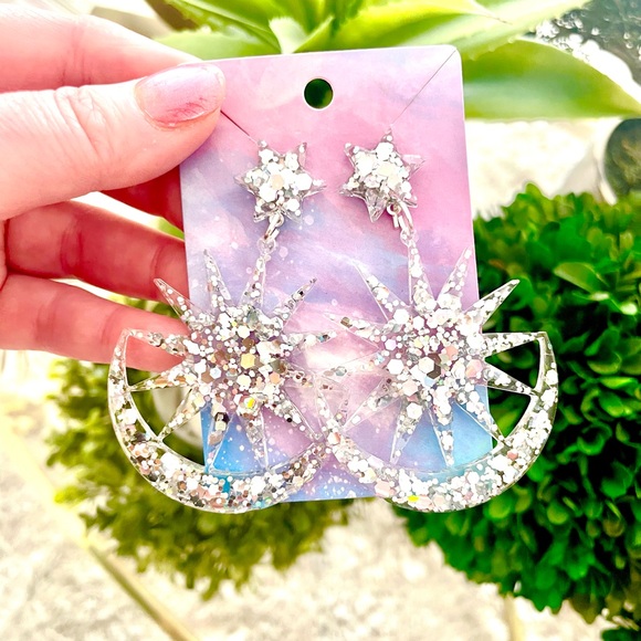 Starburst Sparkle Dangle Earrings - Picture 10 of 13